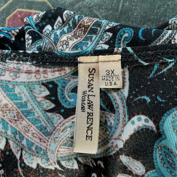 Susan Lawrence Black Paisley Blouse Top Short Sleeve Plus Size 3X - Picture 6 of 7